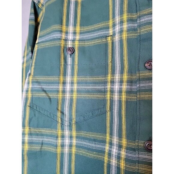 prAna Button Up Flannel Shirt Men's Small Green Yellow Plaid Casual, NWT $79 - Picture 13 of 13